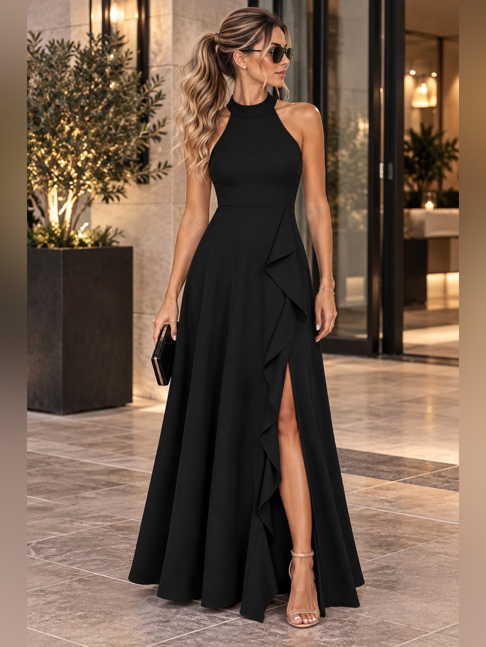 NWT - Woosea Women's High Neck Sexy Split Evening Cocktail Party Maxi Dress
